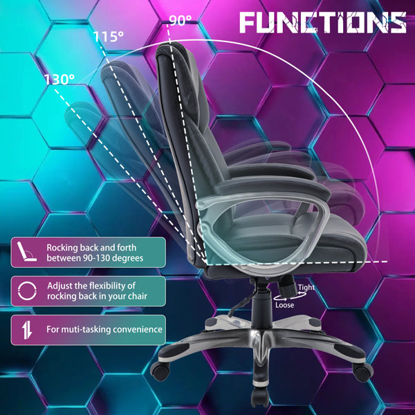 Inbox Zero Adjustable Reclining Ergonomic Faux Leather Swiveling Floor